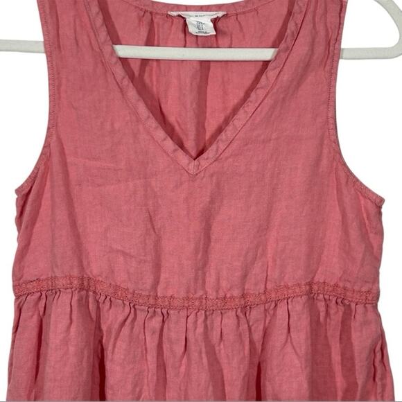 Lucky Brand Pink Linen Tiered Babydoll Mini Dress Small - Picture 3 of 12